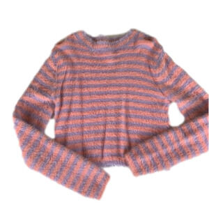 Fashion Nova pink & purple  Striped Cozy Fuzzy Sweater size small